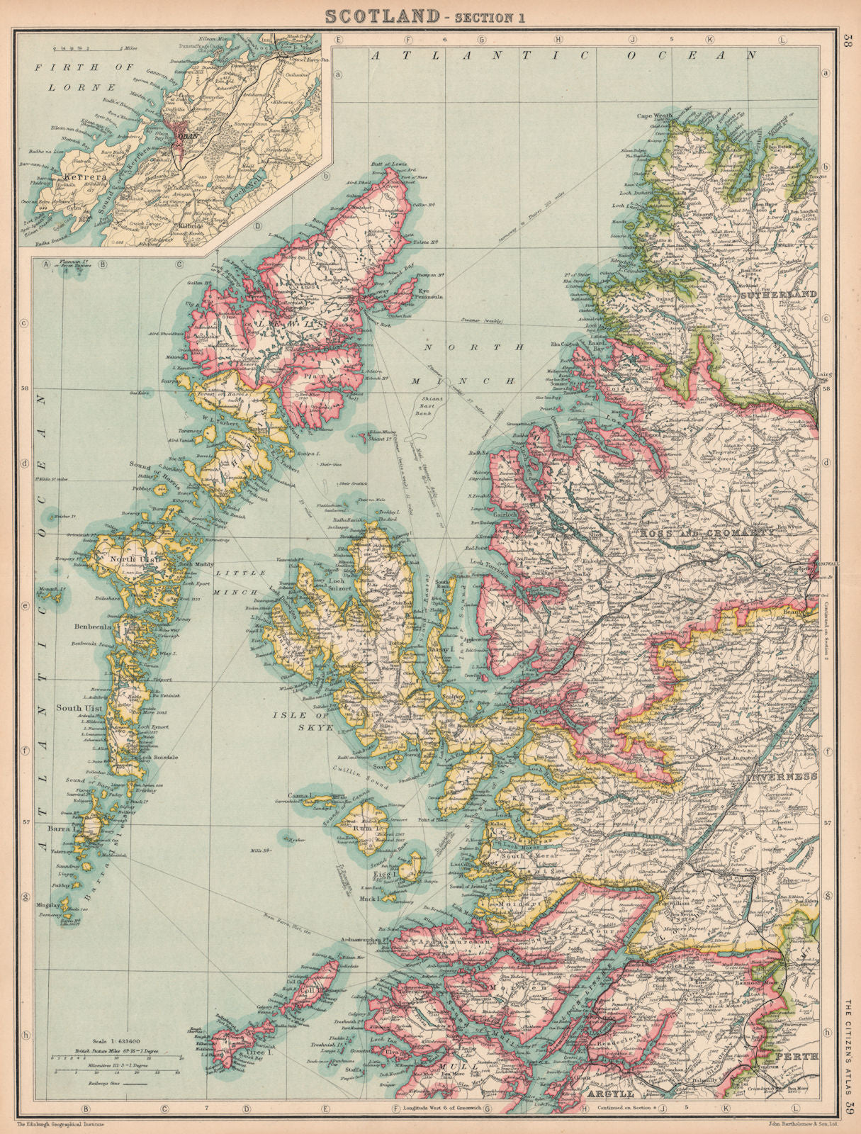 WESTERN ISLES/SCOTLAND WEST. Harris Lewis Uist Skye. Oban. BARTHOLOMEW 1924 map